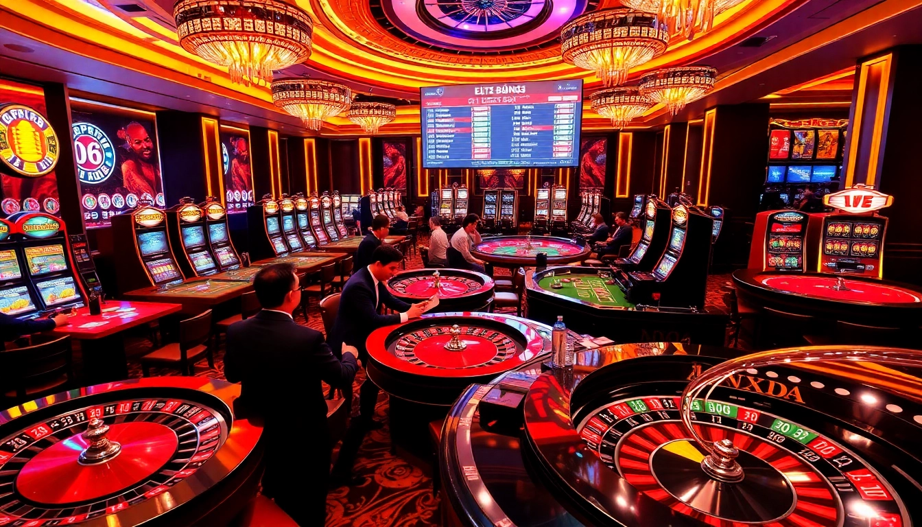 Casino scene featuring intense gambling action with OK9 BÓNG ĐÁ highlights.
