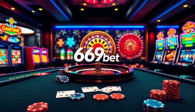 Experience the thrill of gambling with 669bet's luxurious casino environment featuring vibrant tables and exciting games.