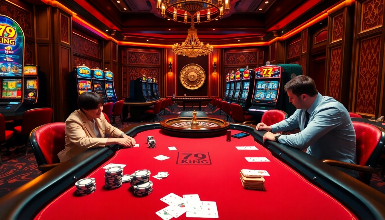 Experience thrilling action at the casino with 79 king gaming elements, engaging players and excitement.