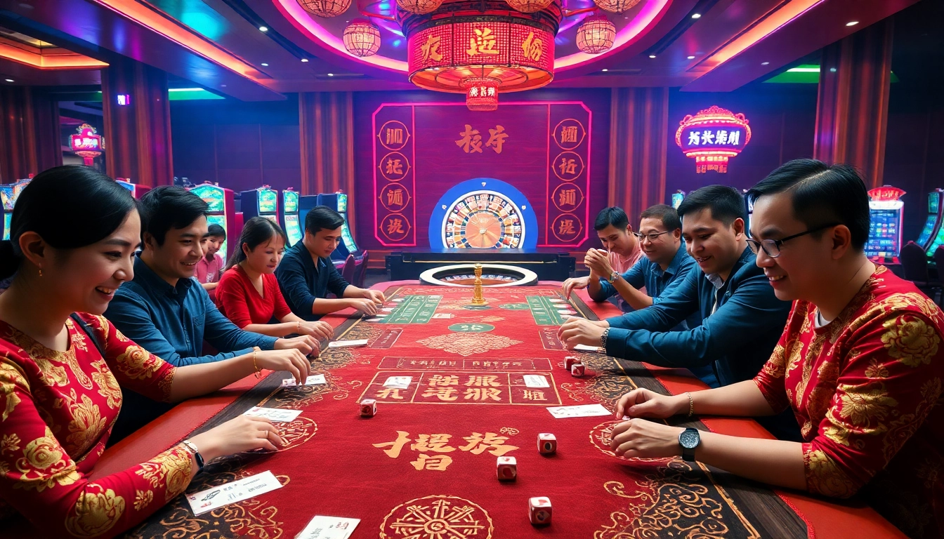 Players engaging in a thrilling game of tai xiu at a vibrant casino table.