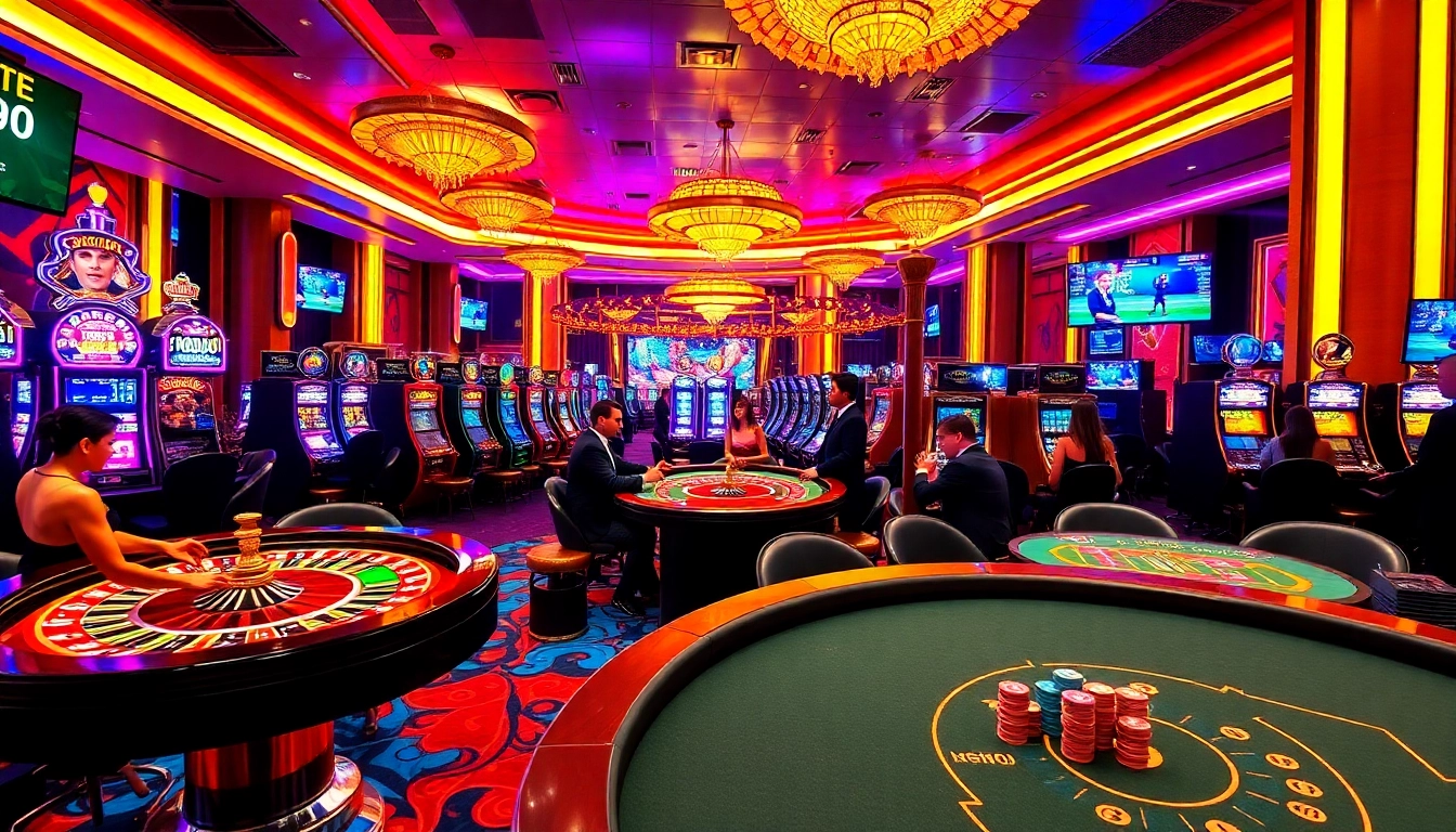 Players engaging with various games in a luxurious casino environment, highlighting NOHU90's excitement.