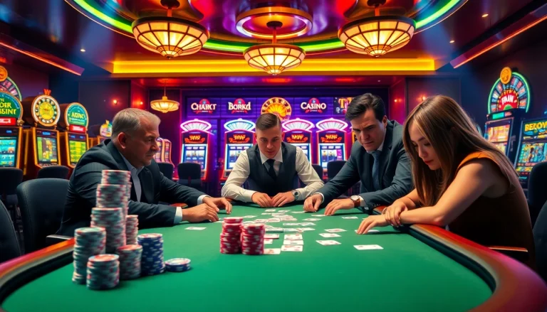 Experience the thrill of betting at popular tables on https://thabet.vegas/ with intense players and shiny poker chips.