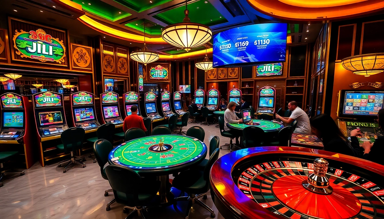 Experience the excitement of JILI gaming with vibrant slot machines and poker tables.