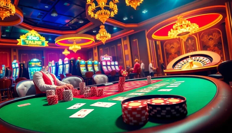 Experience the excitement of gambling at https://88i8i.net/ with vibrant poker tables and spinning roulette wheels, capturing action and luxury.