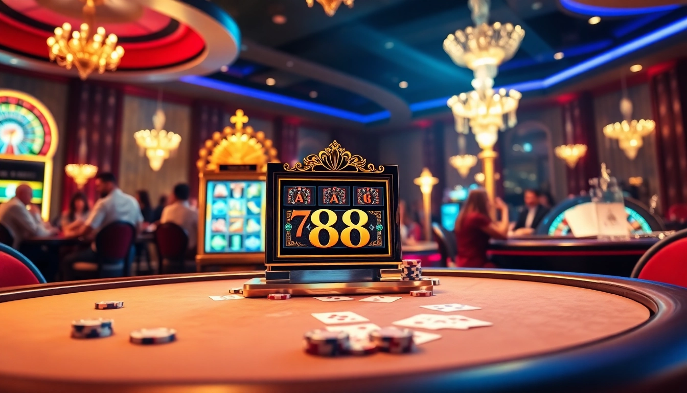 Experience the excitement of slot api raja 88 at a luxurious casino with vibrant slot machines and poker tables.
