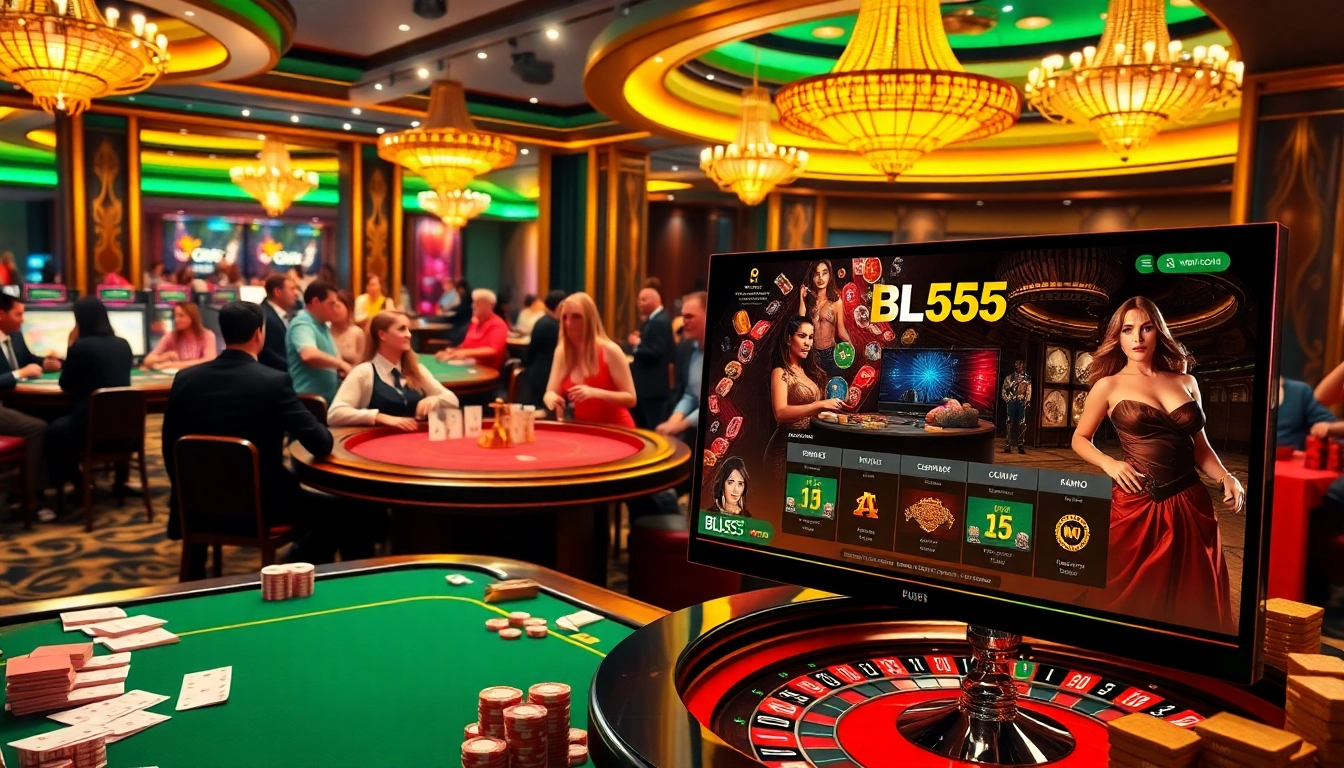 Engaging with games at trang chủ BL555, showcasing vibrant slots and table games in an exciting atmosphere.