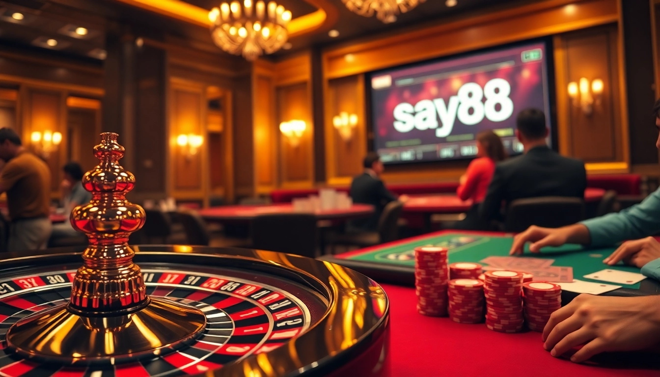Experience the thrill of gambling at say88 with poker chips and casino tables.