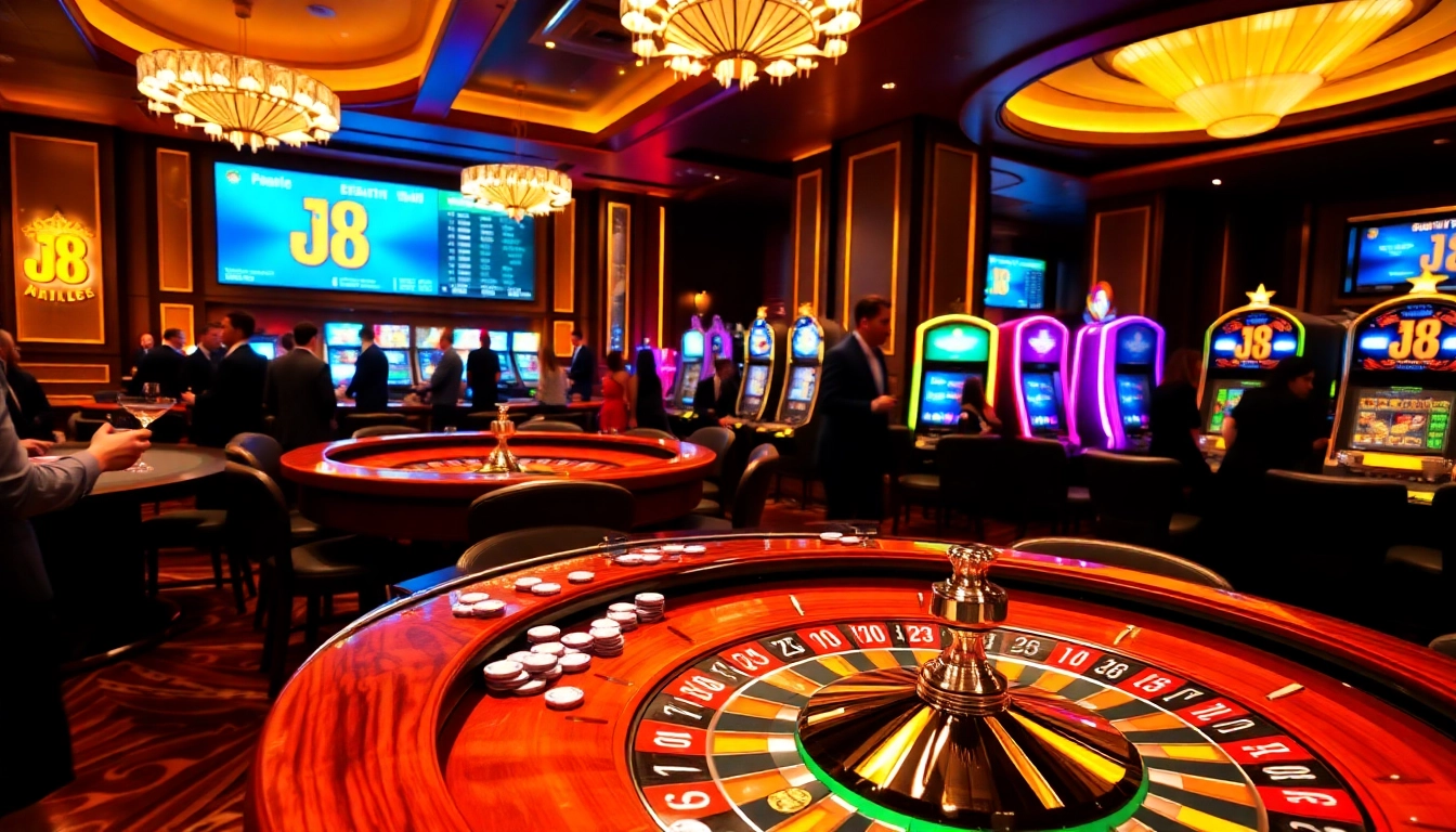 Experience the excitement of J8 casino with vibrant slot machines and poker games.
